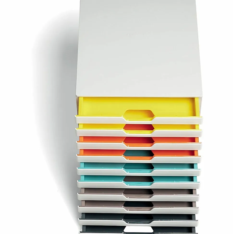 DURABLE VARICOLOR MIX 10 Drawer Desktop Storage Box, White/Multicolor - 10 Drawer(s) - 11" x 11.5"x 14" Depth - Desktop - White - Plastic - 1 Each