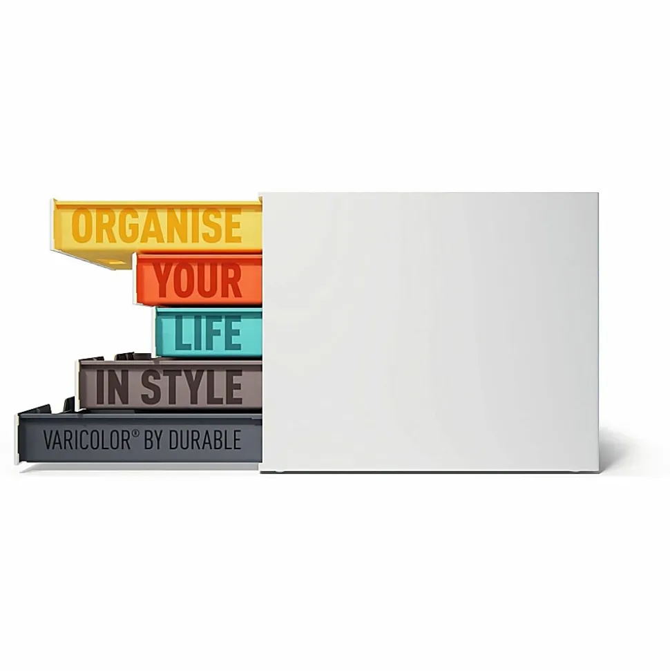 DURABLE VARICOLOR MIX 5 Drawer Desktop Storage Box, White/Multicolor - 5 Drawer(s) - 11" x 11.50"x 14" Depth - Desktop - White - Plastic - 1 Each