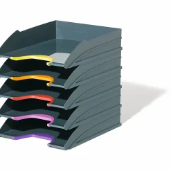 DURABLE® VARICOLOR® Stackable 5 Letter Trays - 10-1/2" W x 13-1/4" H x 13-1/4" HD- Color Labeled - Multi / Charcoal - Set of 5