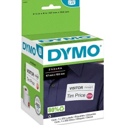 DYMO® Authentic LW Name Badge Labels with 12-Hour Expiration Notification Disks for LabelWriter™ Label Printers, White, 2-1/4" x 4", 1 Roll of 250