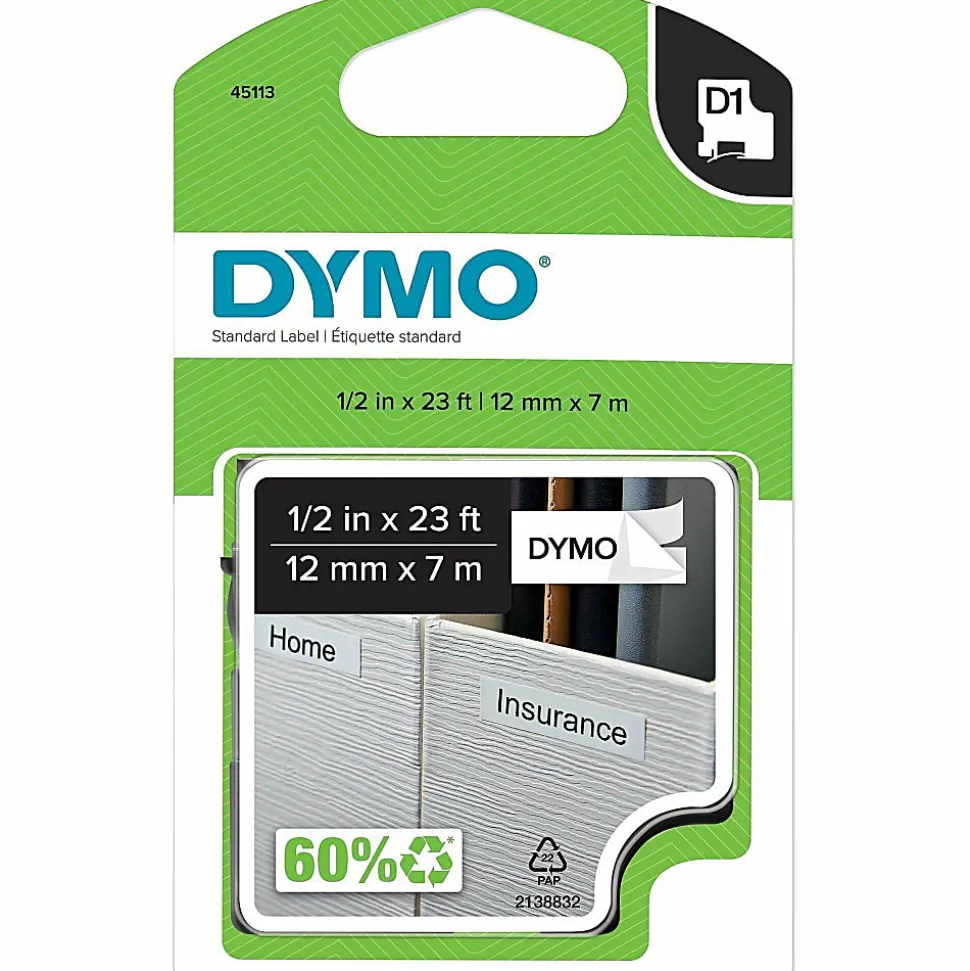 DYMO® Black-On-White Tape, 0.5" x 23'