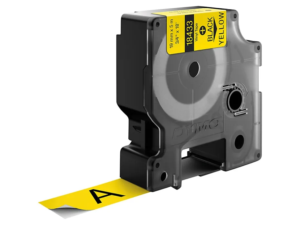 DYMO® Colored Industrial Rhino Vinyl Labels, 3/4"W x 18 3/64'L , Rectangle, Black on Yellow