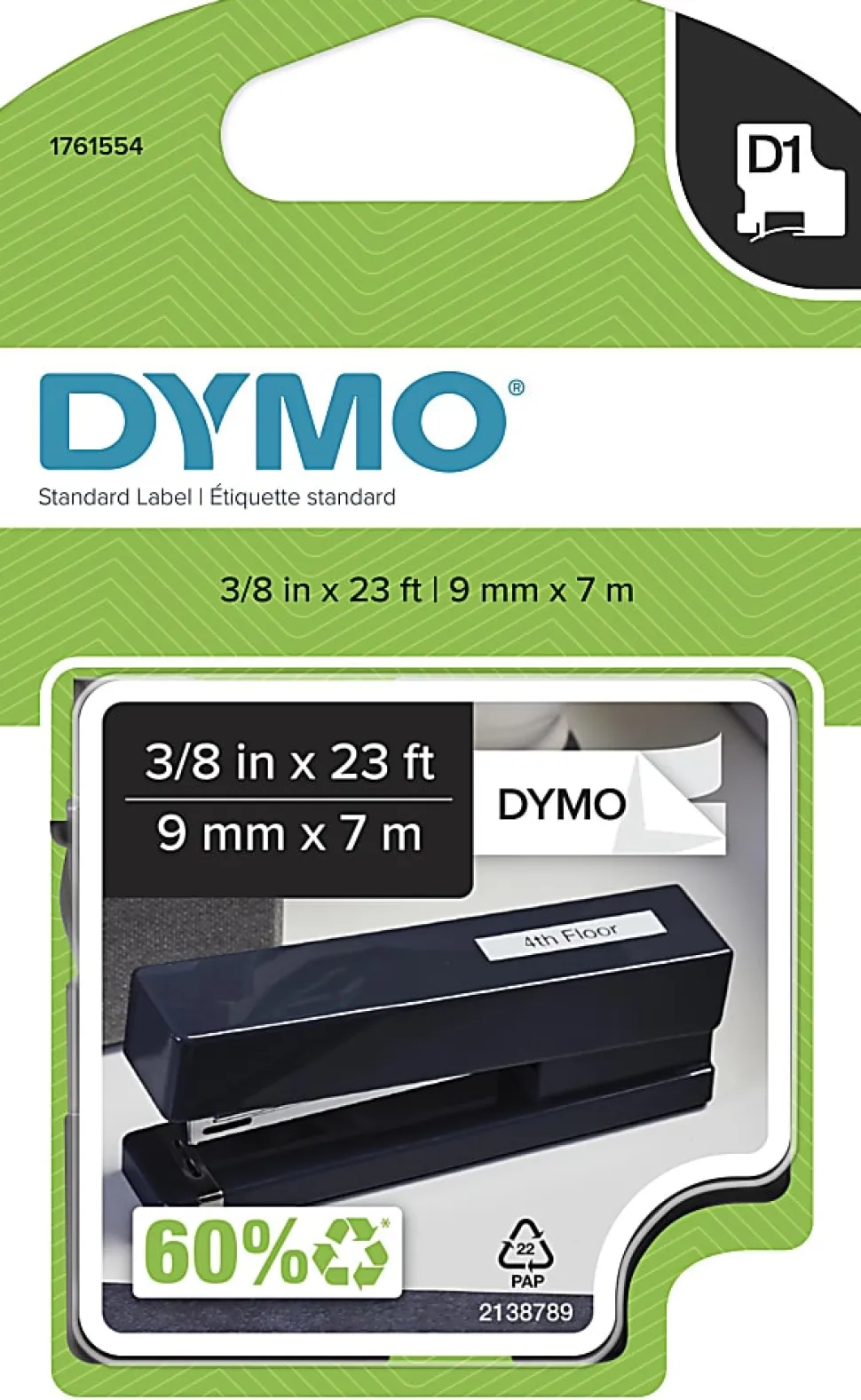 DYMO® D1 41913 Black-On-White Tape, Water-Resistant, 0.38" x 23'