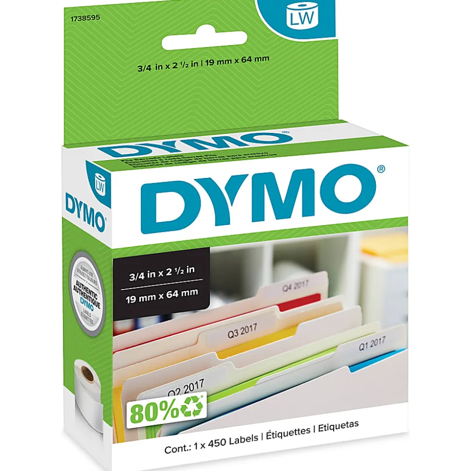 DYMO® File Document Management Labels, Q42773, 3/4"W x 2 1/2"L, Direct Thermal, White, 450 / Roll, 450 / Roll