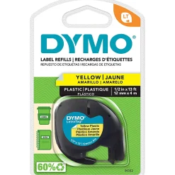 DYMO Labeling Tape for LetraTag Label Makers, Black Print on Yellow Labels, 1/2-Inch x 13-Foot Roll