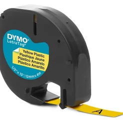DYMO Labeling Tape for LetraTag Label Makers, Black Print on Yellow Labels, 1/2-Inch x 13-Foot Roll