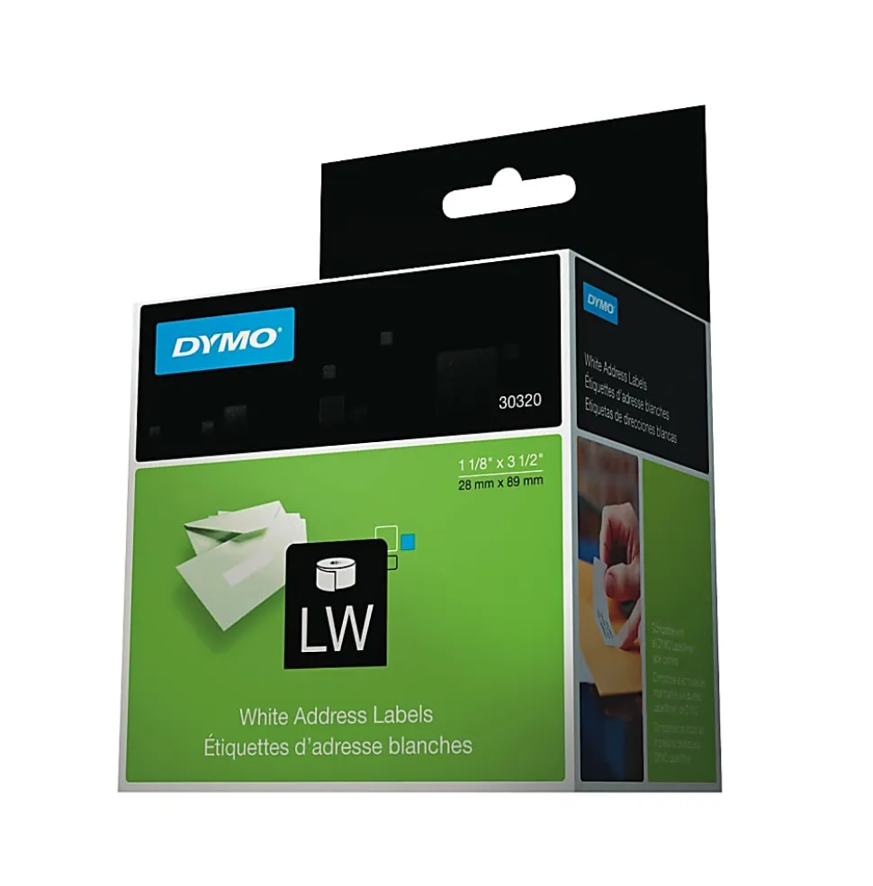 DYMO® LabelWriter Address Labels, 30320, 1" Core, 1.13" x 3.5", White, 260 Per Roll, Box Of 2 Rolls