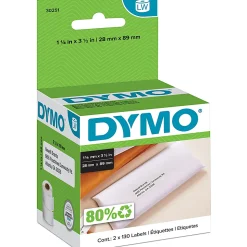 DYMO® 30251 LabelWriter® Address Labels, 30251, 1 1/8" x 3 1/2", White, 130 Labels Per Roll, Pack Of 2 Rolls