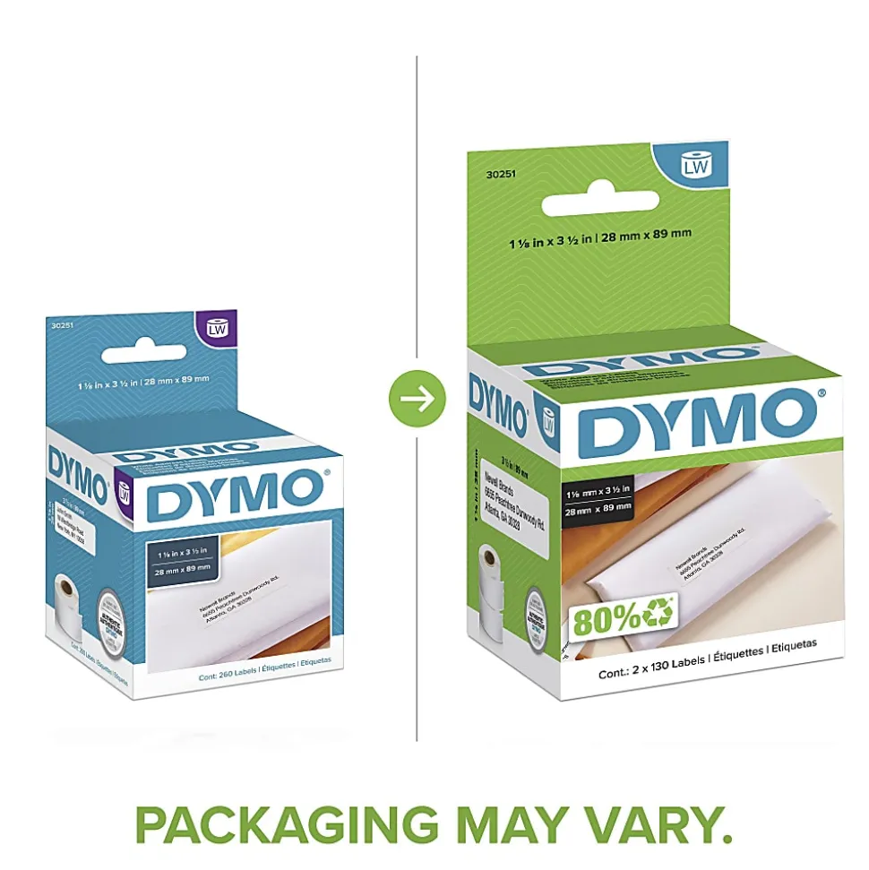 DYMO® 30251 LabelWriter® Address Labels, 30251, 1 1/8" x 3 1/2", White, 130 Labels Per Roll, Pack Of 2 Rolls