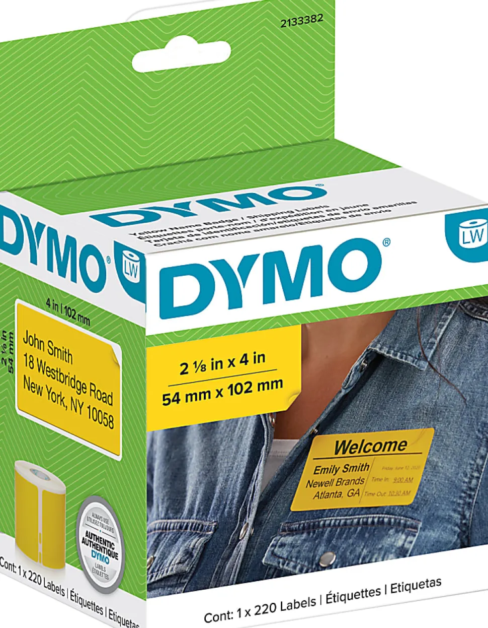 Dymo® Label Writer Multi-Purpose Labels, 2-1/8" x 4", Yellow, 220 Labels Per Roll