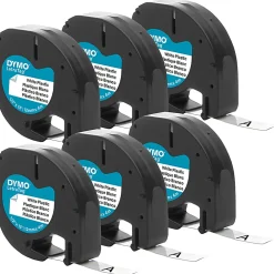 DYMO® LetraTag Labelmaker Plastic Labeling Tape, 1/2" x 13', White, Pack Of 6 Rolls