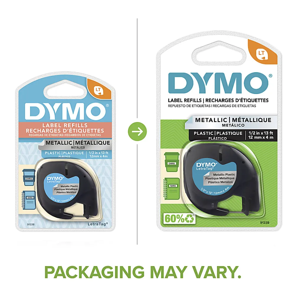 DYMO® LT 91338 Black-On-Silver Tape, 0.5" x 13'