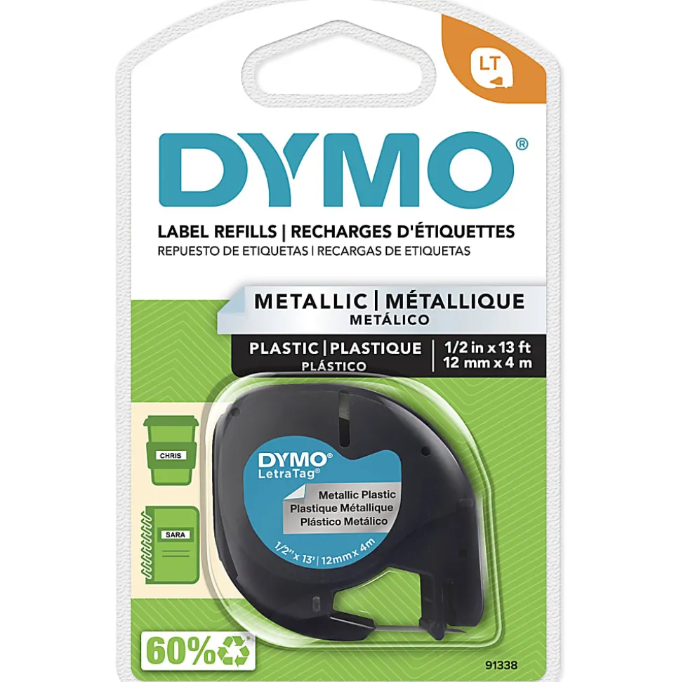 DYMO® LT 91338 Black-On-Silver Tape, 0.5" x 13'