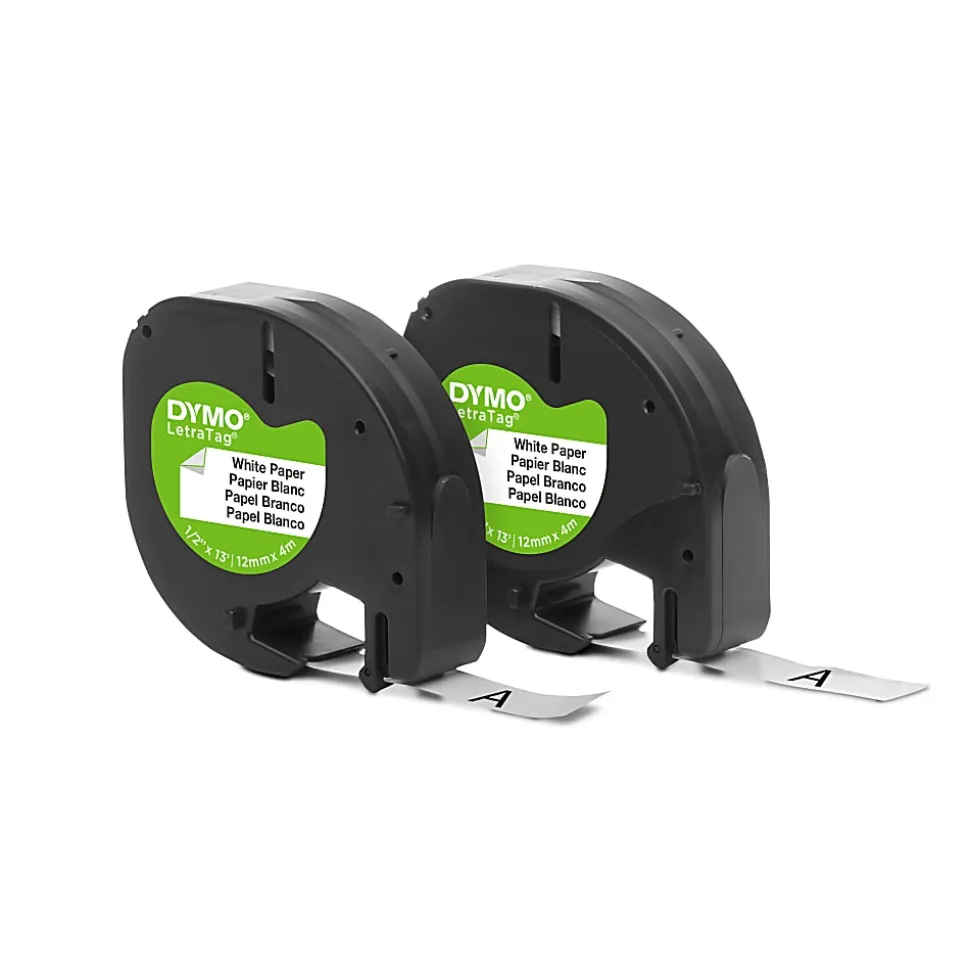 DYMO® LT 10697 Black-On-White Tape, 0.5" x 13', Pack Of 2