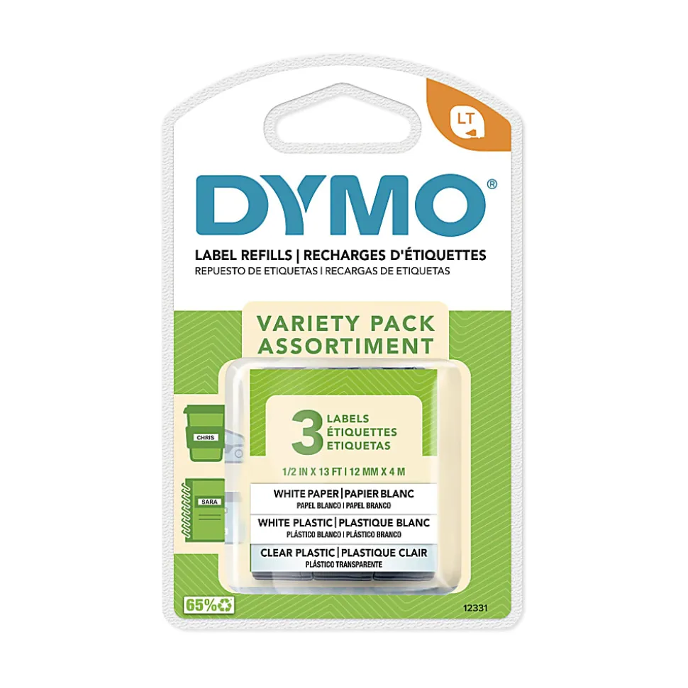 DYMO® LT 12331 Variety Tapes, 0.5" x 13', Pack Of 3