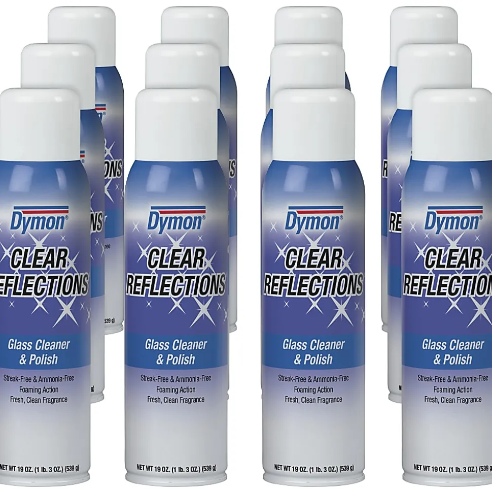 Dymon® Clear Reflections Glass Cleaner Aerosol Spray, 20 Oz Can, Case Of 12