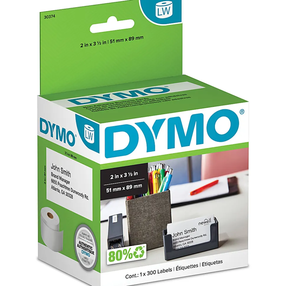 DYMO Non-Adhesive Business Card Labels for LabelWriter Label Printers, White, 2" x 3-1/2", 1 Roll of 300