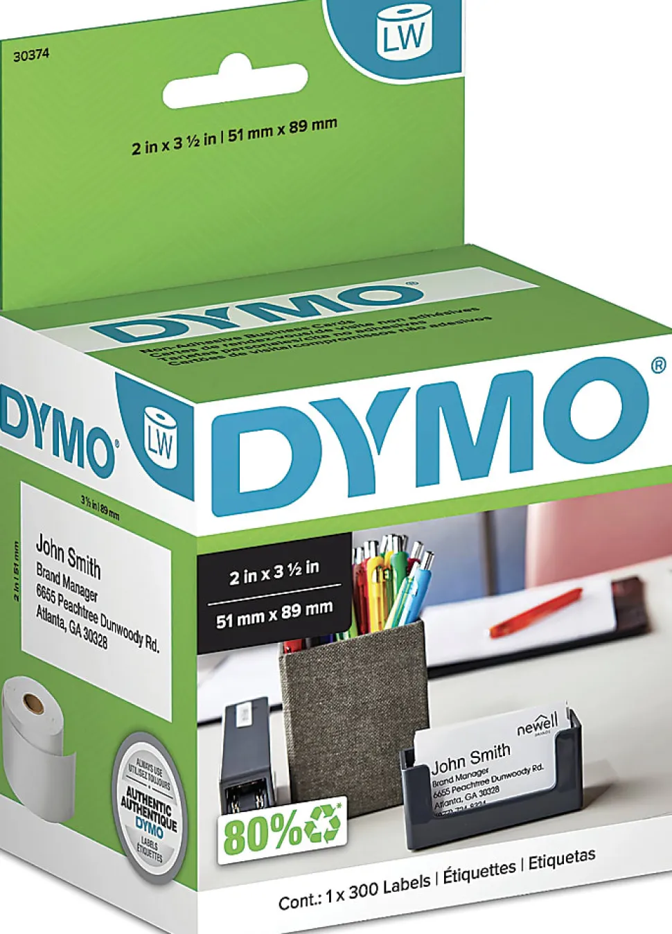 DYMO Non-Adhesive Business Card Labels for LabelWriter Label Printers, White, 2" x 3-1/2", 1 Roll of 300