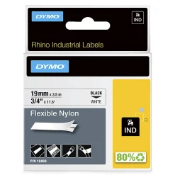 DYMO® Rhino 18489 Black-On-White Tape, 0.75" x 11.5'