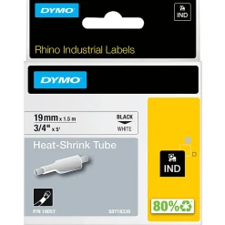 Dymo Rhino Heat Shrink Tube Labels - 3/4" Width x 59 1/16" Length - Direct Thermal - White, Black - Vinyl - 1 Each