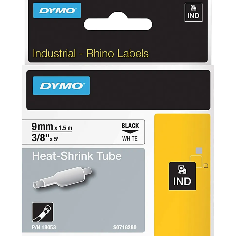 DYMO® Rhino Heat Shrink Tubes Industrial Label Tape, 0.37" x 5 ft, White/Black Print