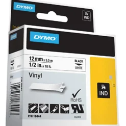 Dymo Rhino Industrial Vinyl Labels, 1/2" x 18-1/16', White/Black