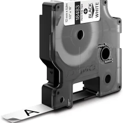 DYMO® Rhino 18483 Polyester Industrial Black-On-White Label Tape, 0.5