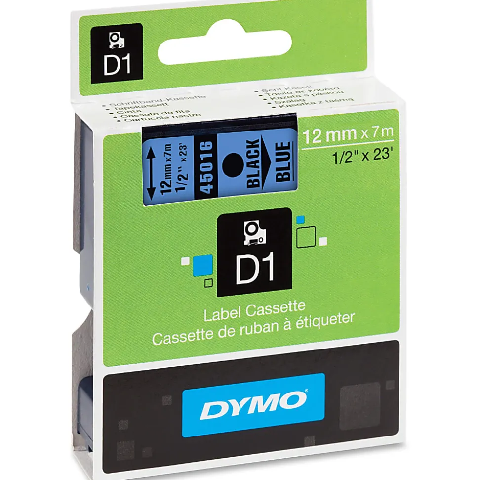 DYMO Standard D1 Labeling Tape for LabelManager Label Makers, Black print on Blue tape, 1/2'' W x 23' L, 1 cartridge