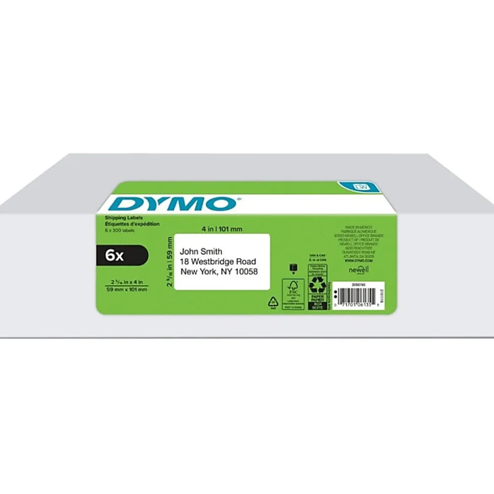 DYMO® Standard Shipping Labels For LabelWriter® Label Printers, 2 5/16" x 4", White, 300 Labels Per Roll, Pack Of 6 Rolls