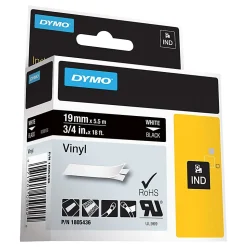DYMO® Vinyl Label Tape, DYM1805436, Permanent Adhesive, 3/4"W x 18'L, Thermal Transfer, Black/White