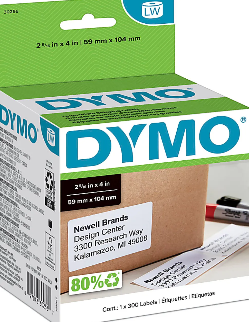 DYMO® White LabelWriter® Shipping Labels, 30256, 2 5/16" x 4",Roll Of 300