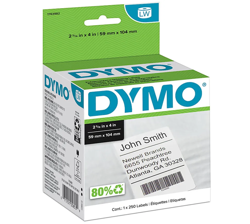 DYMO® White LabelWriter® Shipping Labels, 1763982, 2 5/16" x 4",Roll Of 250
