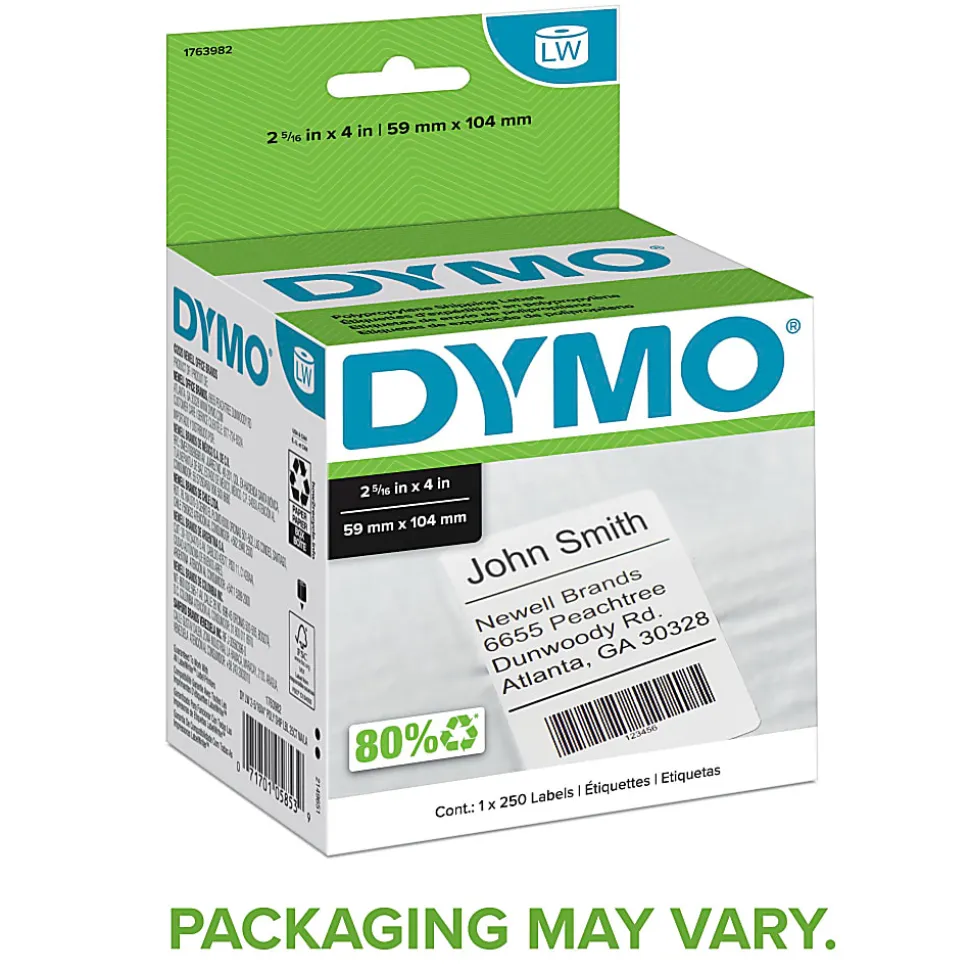 DYMO® White LabelWriter® Shipping Labels, 1763982, 2 5/16" x 4",Roll Of 250