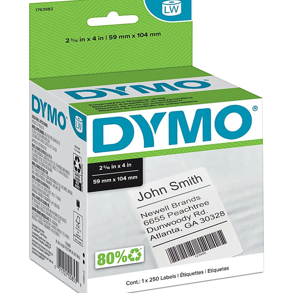 DYMO® White LabelWriter® Shipping Labels, 1763982, 2 5/16" x 4",Roll Of 250