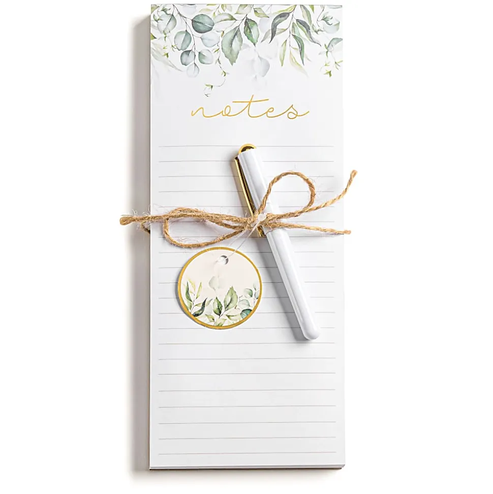 Eccolo List Pad With Pen, 4" x 10", Ruled, 100 Sheets, Green Leaves