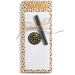 Eccolo List Pad With Pen, 4" x 10", 100 Sheets, Cheetah