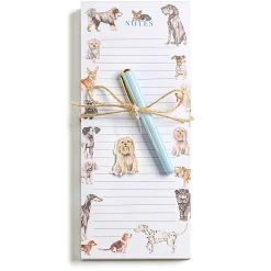 Eccolo List Pad With Pen, 4" x 10", 100 Sheets, Gray/Blue Dogs