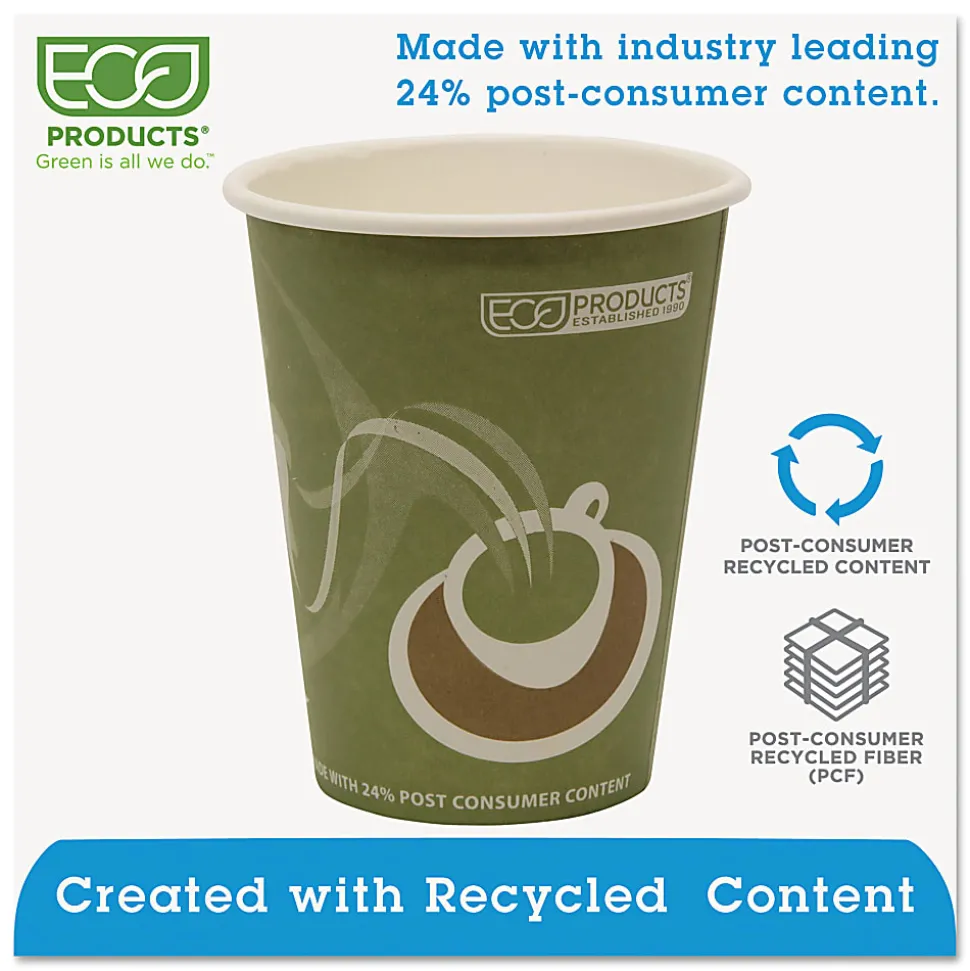 Eco-Products Evolution World PCF Hot Cups, 12 Oz, Sea Green, Pack Of 1,000