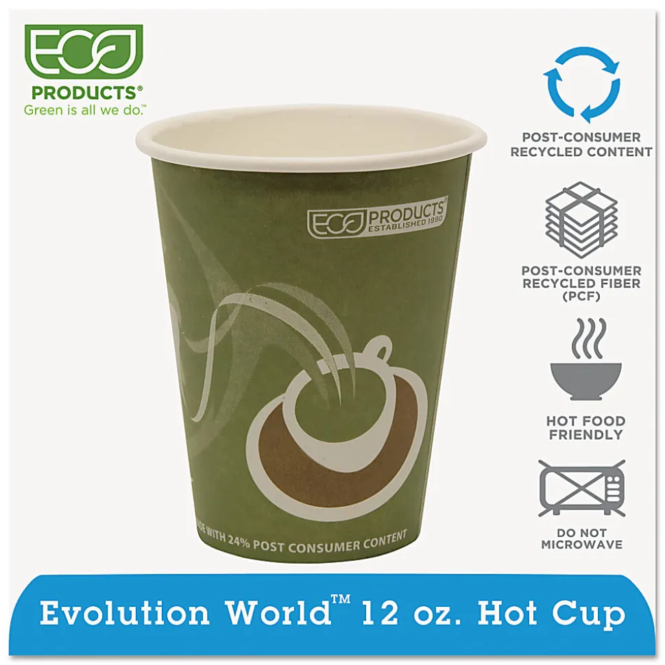 Eco-Products Evolution World PCF Hot Cups, 12 Oz, Sea Green, Pack Of 1,000