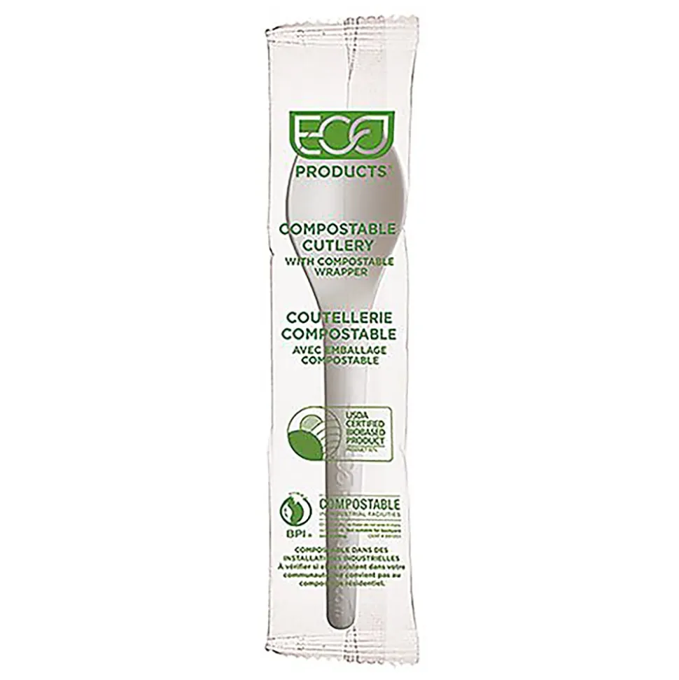 Eco-Products Plantware High-Heat PLA Compostable Spoons, 6", White, Pack Of 1,000 Spoons