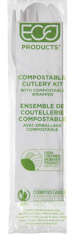Eco-Products Plantware High-Heat PLA Cutlery Kits, 6", White, Pack Of 250 Kits
