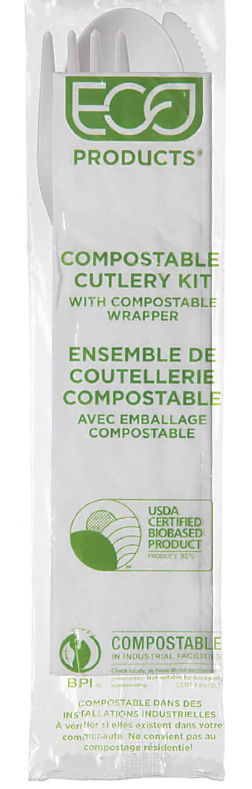 Eco-Products Plantware High-Heat PLA Cutlery Kits, 6", White, Pack Of 250 Kits