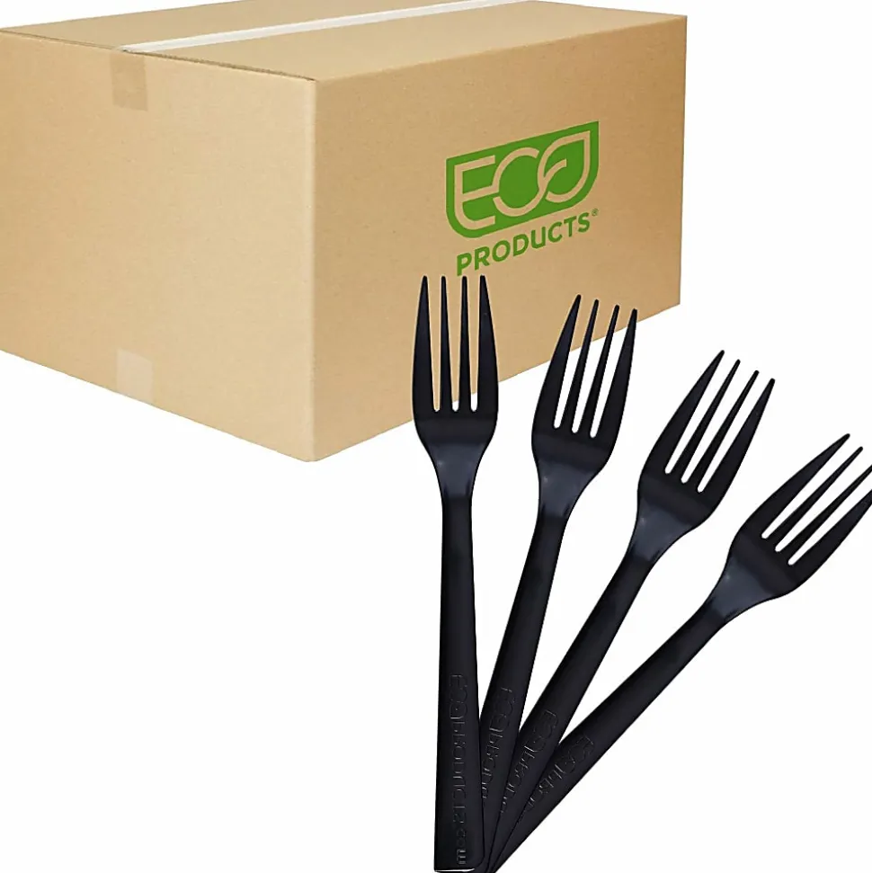 Eco-Products® Polystyrene Forks, Black, 100% Recycled, Box Of 1,000