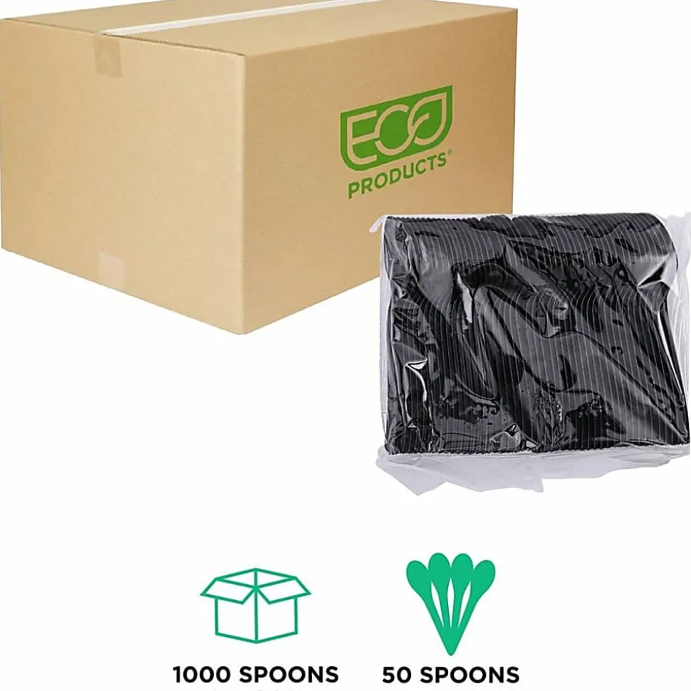Eco-Products® 100% Recycled Polystyrene Cutlery, Spoons, Black, Box Of 1000