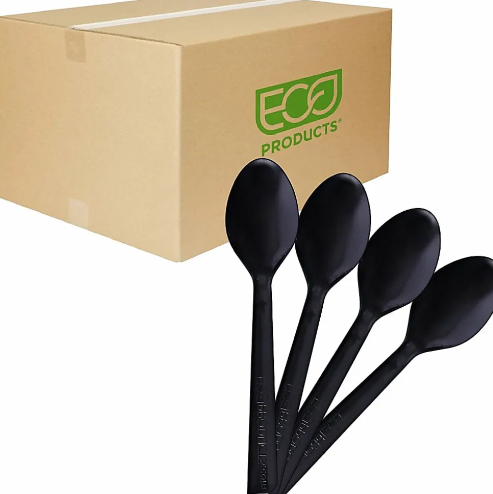 Eco-Products® 100% Recycled Polystyrene Cutlery, Spoons, Black, Box Of 1000