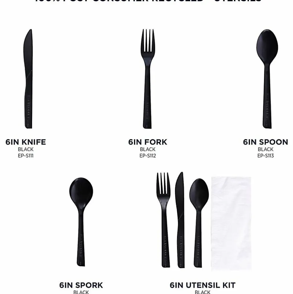 Eco-Products® 100% Recycled Polystyrene Cutlery, Spoons, Black, Box Of 1000