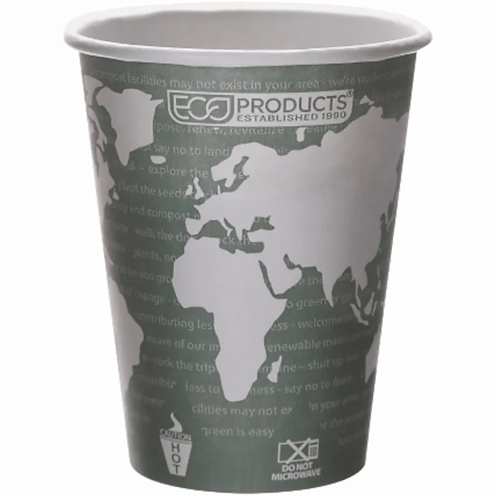 Eco-Products World Art Hot Beverage Cups, 12 Oz, Green, Carton Of 1,000