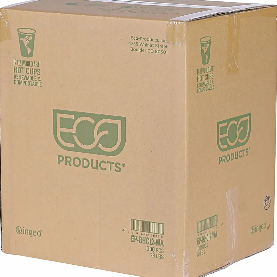 Eco-Products World Art Hot Beverage Cups, 12 Oz, Green, Carton Of 1,000