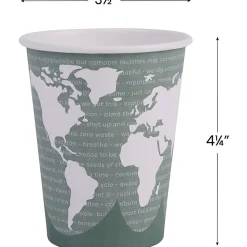 Eco-Products World Art Hot Beverage Cups, 12 Oz, Green, Carton Of 1,000
