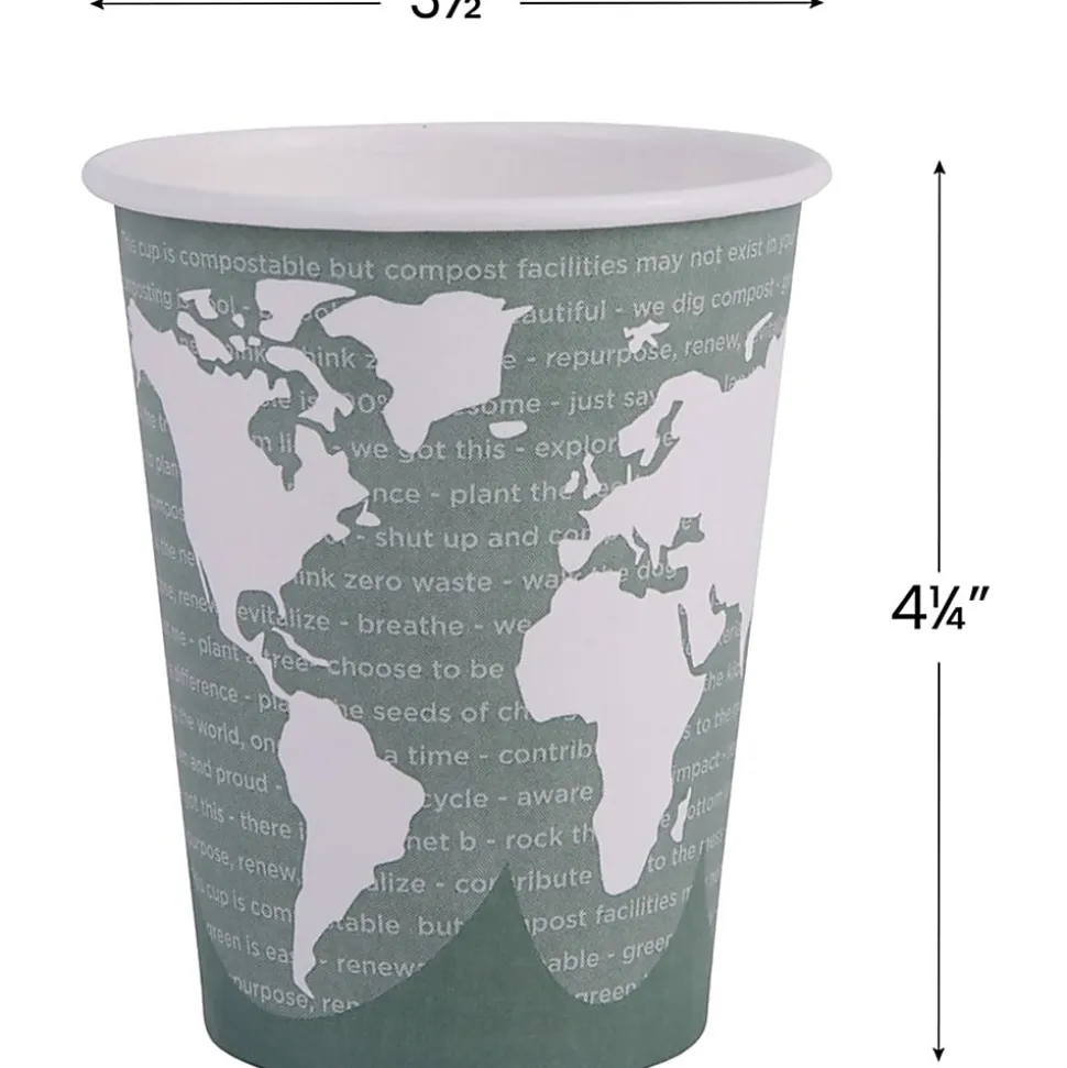 Eco-Products World Art Hot Beverage Cups, 12 Oz, Green, Carton Of 1,000